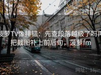 菠萝TV像排错：先查段落越级了吗再把截图补上前后句，菠萝fm